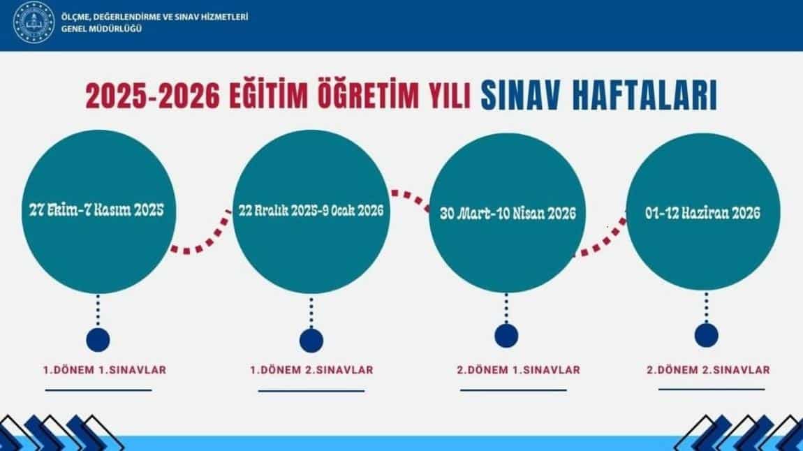 2025-2026 Eğitim Öğretim Yılı Sınav Haftaları Takvimi